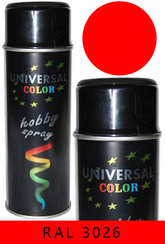 UniversalColor fluorescencyjny czerwony połysk spray 400 ml farba RAL 3026