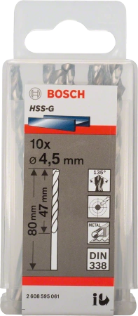 Wiertło kręte szlifowane do metalu HSS Bosch 4,5x80 mm 10 sztuk